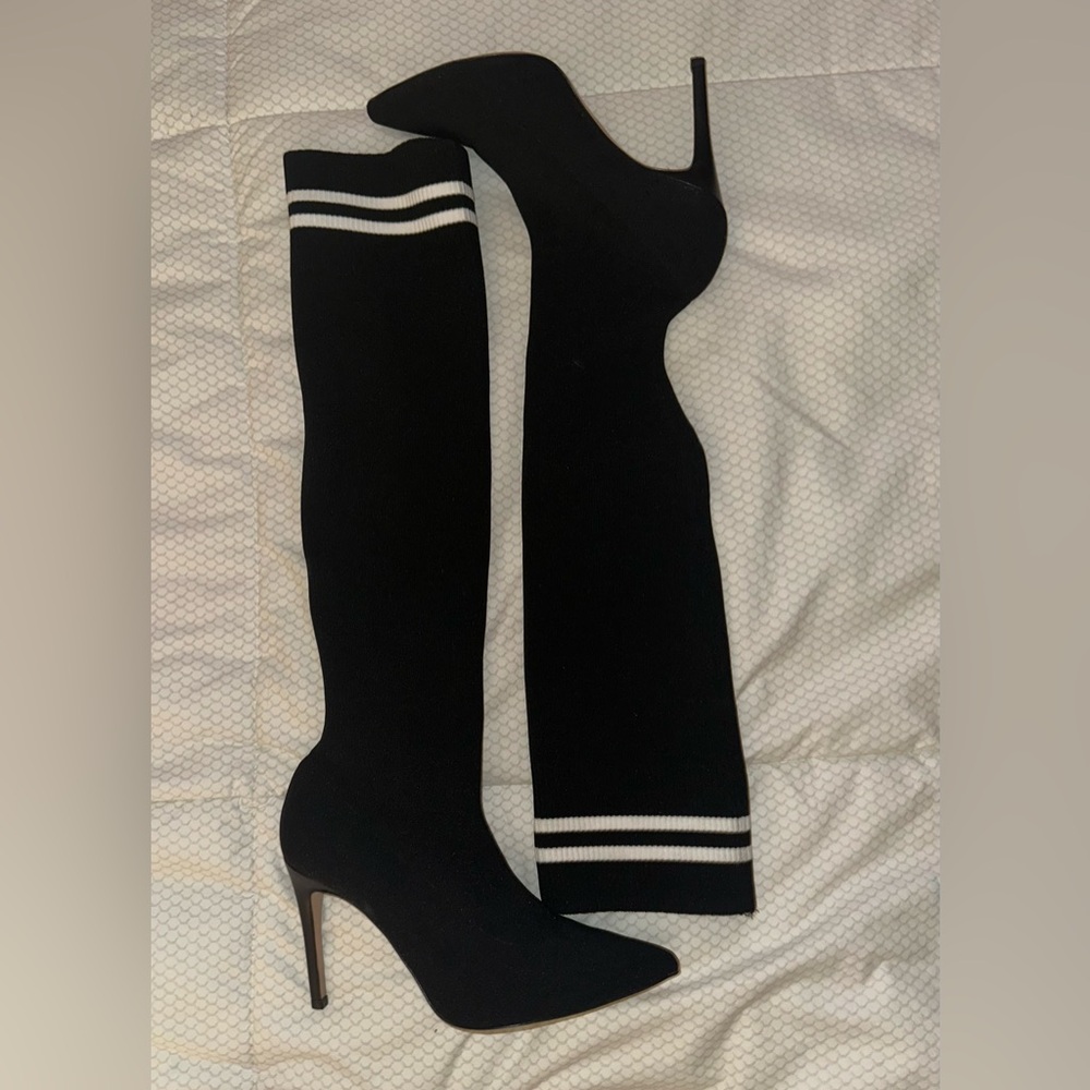 NEW! Pierre Darre- Elegant Black Women's Knee-High Boots Sz 8 Made in Italy